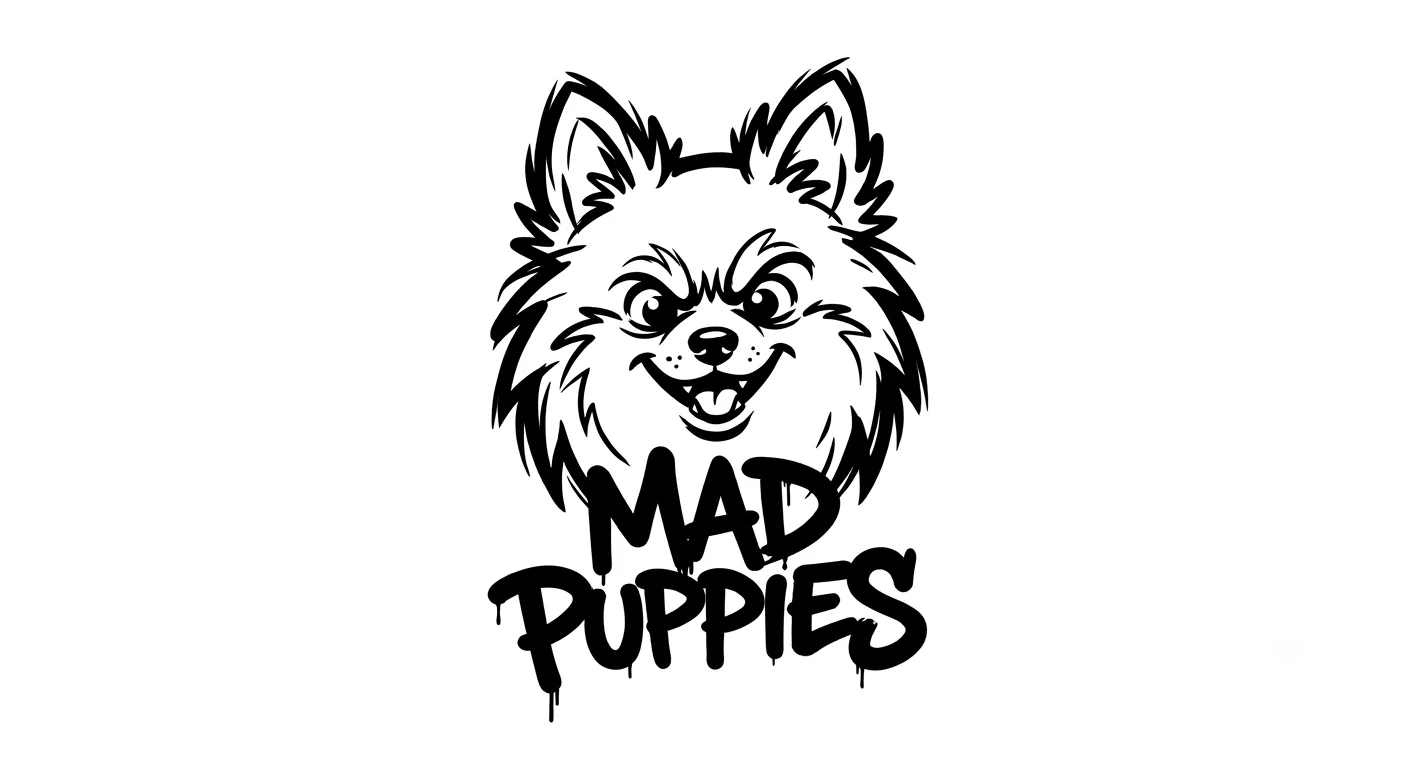 Mad Puppies studio logo — bold lime-green block letters on black